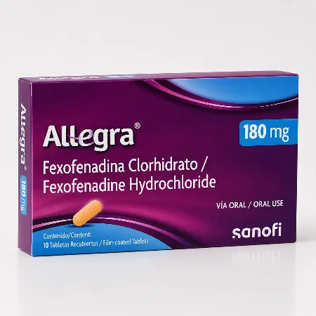 Allegra 180 mg x 10 Tabletas Recubiertas, Fexofenadina Clorhidrato + Fexofenadine Hydrochloride