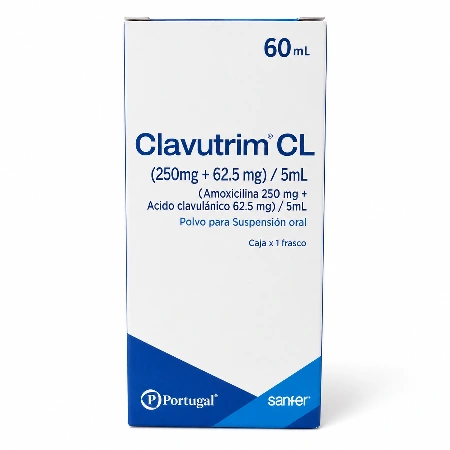Clavutrim Cl Amoxicilina 250 mg + Acido Clavulánico 62,5 mg / 5 ml x 60 ml Suspension Oral